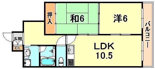 カルム六甲(2LDK/3階)の間取り写真