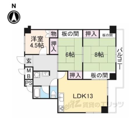 矢埜ハイツ(3LDK/6階)の間取り写真
