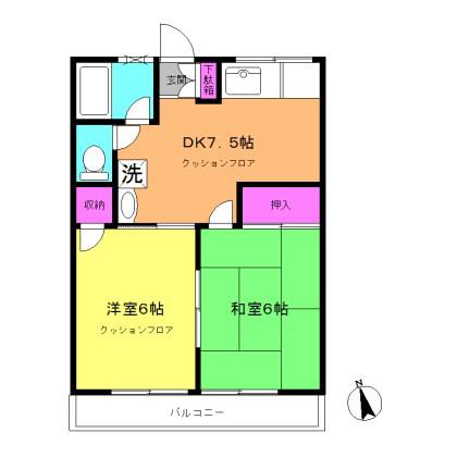 ラフィレスD棟(2DK/1階)の間取り写真