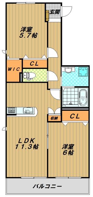 潮見台コート(2LDK/1階)の間取り写真