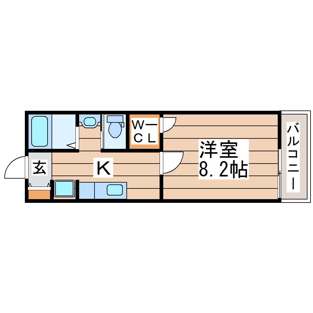 フォルクローレB(1K/2階)の間取り写真