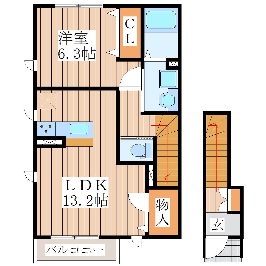 エスペランサ イースト(1LDK/2階)の間取り写真
