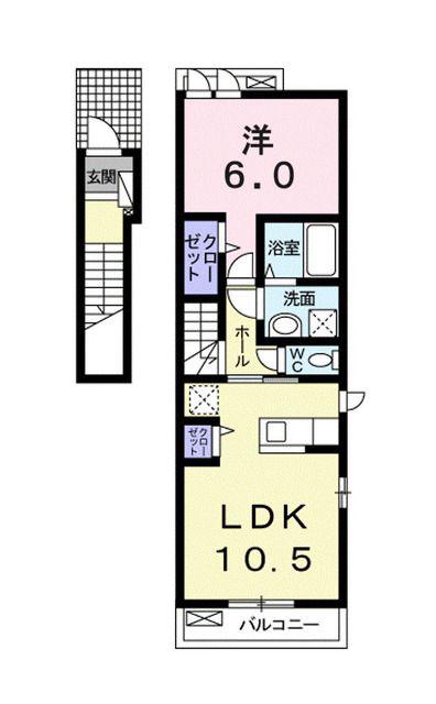 アンソレイエ見奈良 A(1LDK/2階)の間取り写真