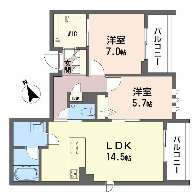 エリーズコート 宇宿(2LDK/3階)の間取り写真