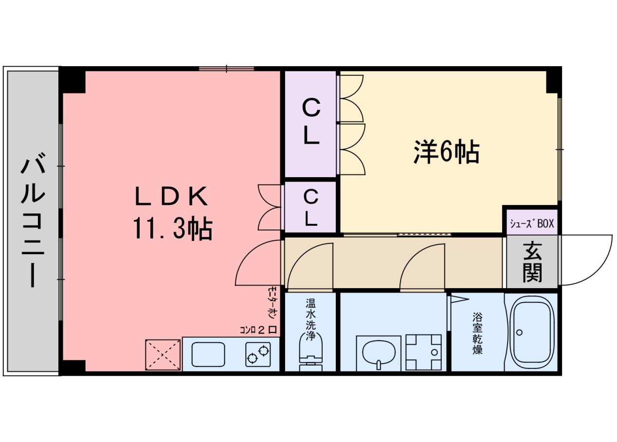 ユースパレスV(1LDK/2階)の間取り写真
