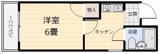 ピーシングKⅡ(1K/1階)の間取り写真