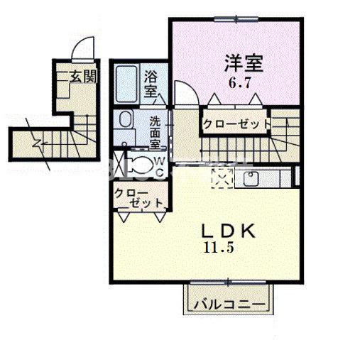 ベンヴェヌ-トI(1LDK/2階)の間取り写真