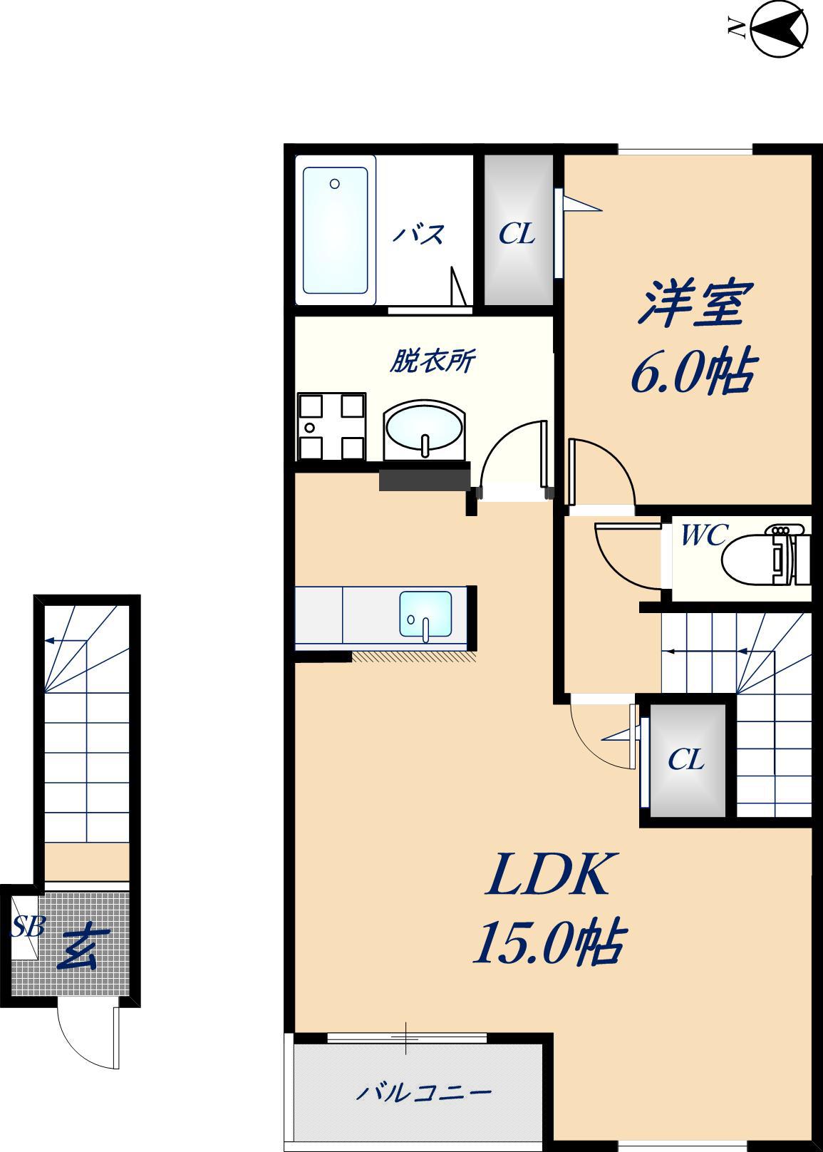 グロースハイツ新石切I(1LDK/1階)の間取り写真
