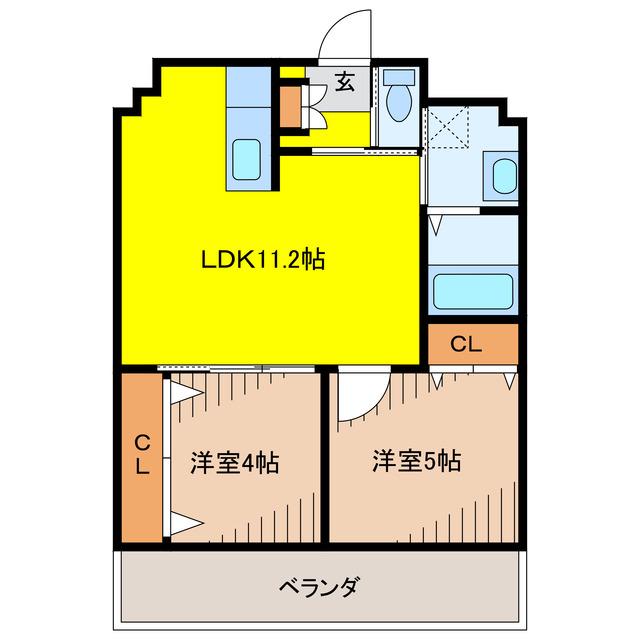 てぃんがーら浦西(2LDK/3階)の間取り写真