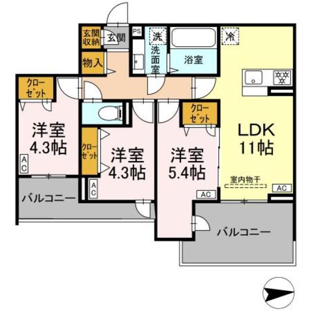 オルテンシア(3LDK/3階)の間取り写真