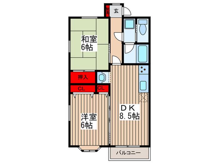 AMERICAN HOUSE ヴェルジュ(2DK/1階)の間取り写真