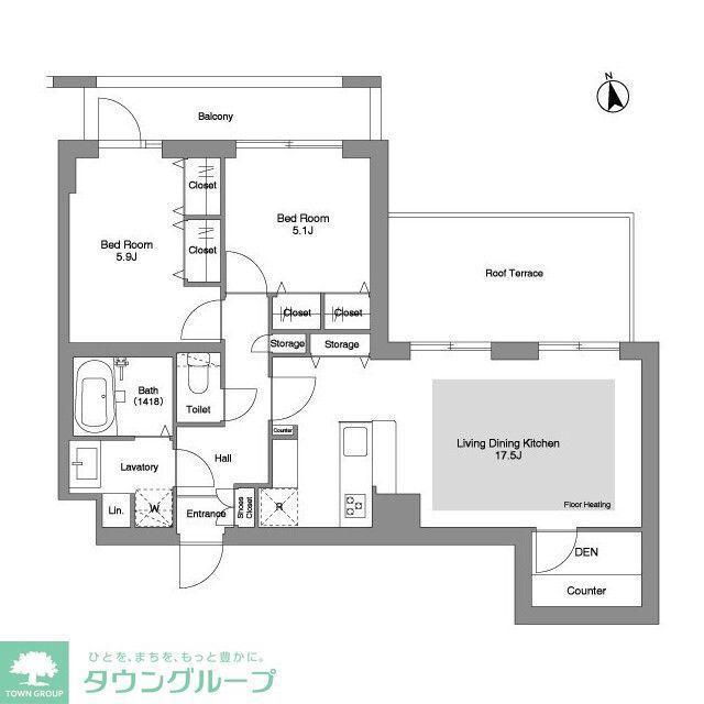 コンフォリア・リヴ文京千駄木(2LDK/5階)の間取り写真