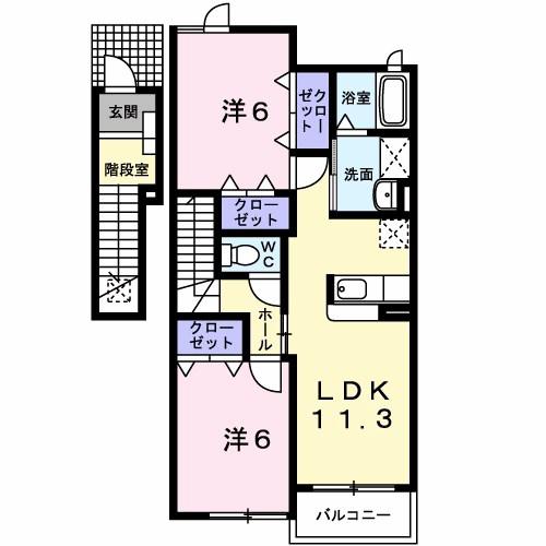 ルナ パレス A(2LDK/2階)の間取り写真