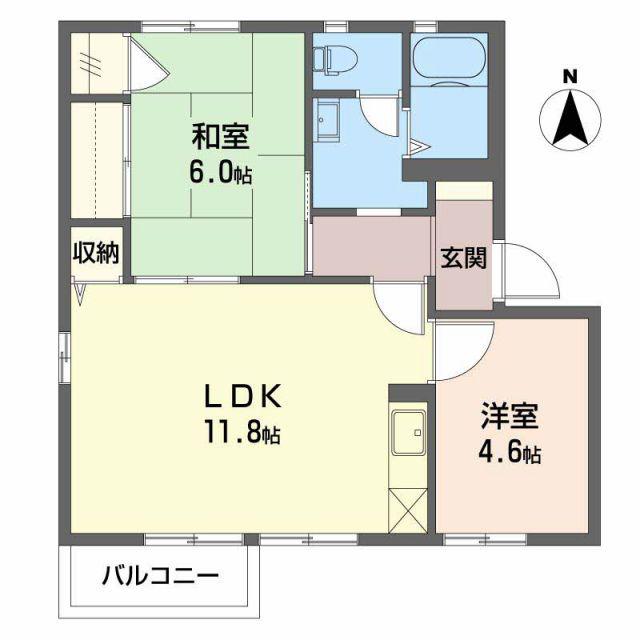 ウィンディーKUSU B棟(2LDK/2階)の間取り写真