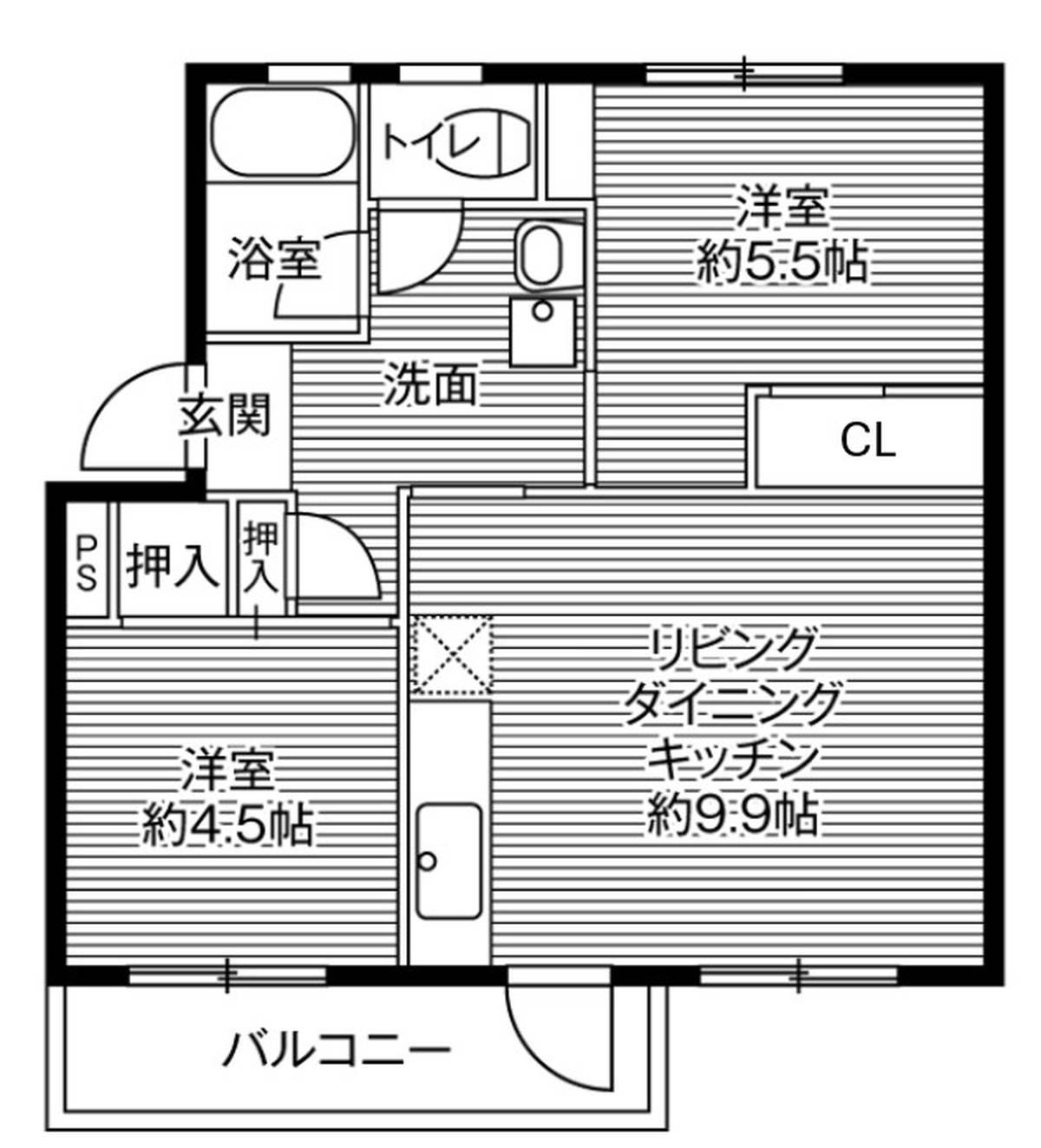 ビレッジハウス鳴滝(2LDK/4階)の間取り写真