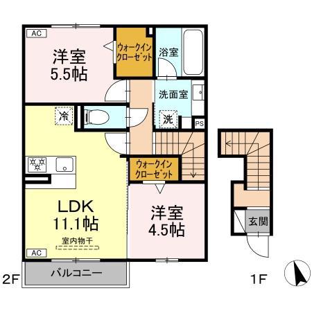 アンティエーヌ トリシア(2LDK/2階)の間取り写真