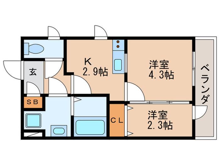 ルミナス大山(2K/2階)の間取り写真