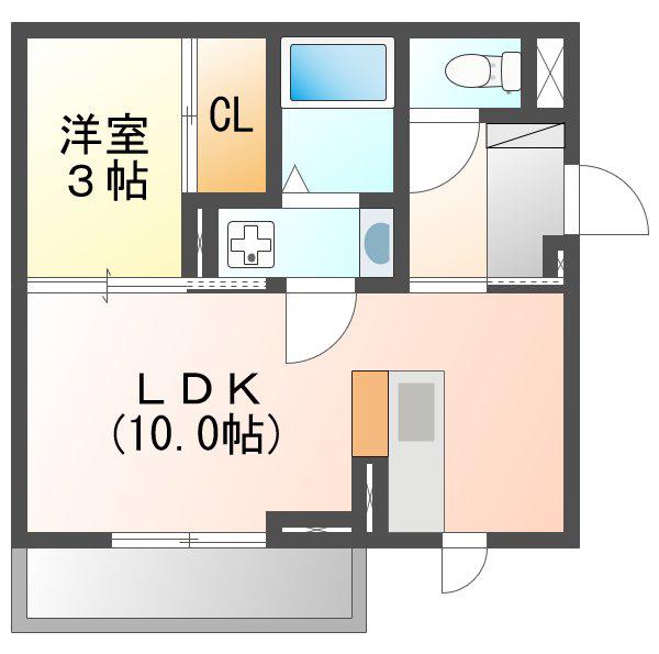 ブルースカイKAKUDA(1LDK/2階)の間取り写真