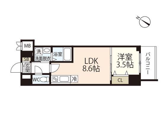 S-RESIDENCE広島駅ENABLE(1LDK/9階)の間取り写真