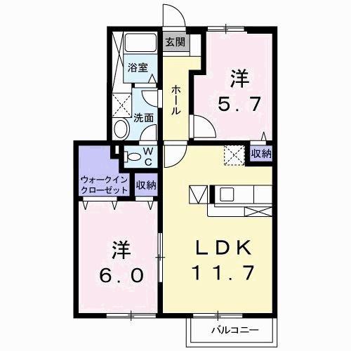 フィール ファインB(2LDK/1階)の間取り写真