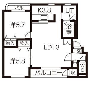 プラージュ福住(2LDK/3階)の間取り写真
