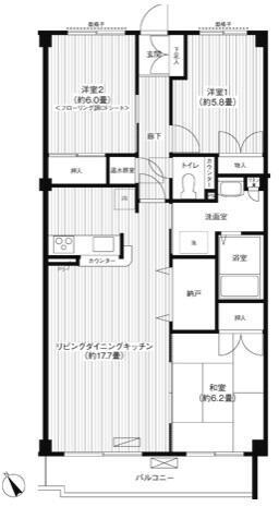 フラット日吉コートB(3LDK/2階)の間取り写真