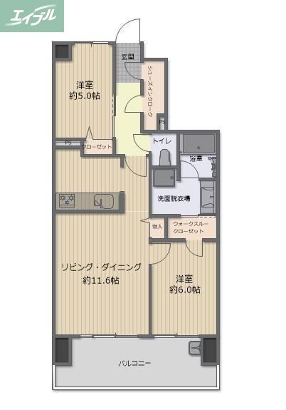ロイヤルガーデンタワー岡山幸町(2LDK/5階)の間取り写真