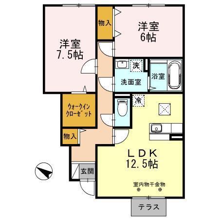 モダンコート曽根 A棟(2LDK/1階)の間取り写真