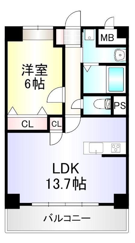 サンビーム三萩野(1LDK/4階)の間取り写真