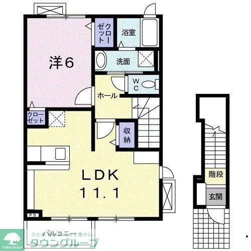 ＪＲ筑肥線 下山門駅 徒歩9分 2階建 築16年(1LDK/1階)の間取り写真