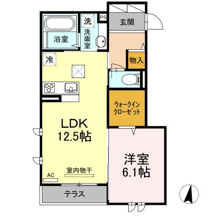 ブラン ノワール多摩(1LDK/1階)の間取り写真