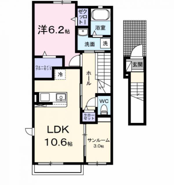 CASA TRE(1LDK/2階)の間取り写真