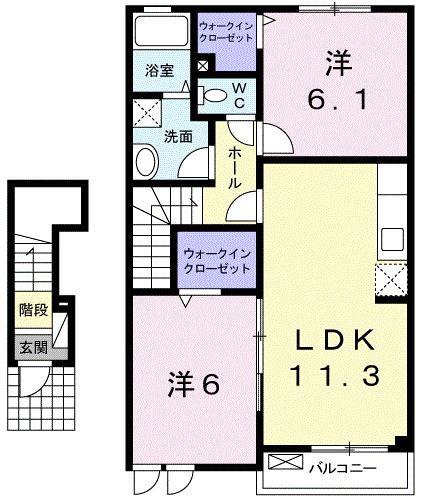 サルヴァトーレII B(2LDK/2階)の間取り写真