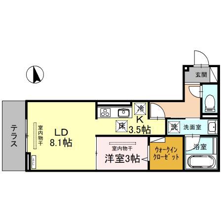 D-BLANC(1LDK/3階)の間取り写真