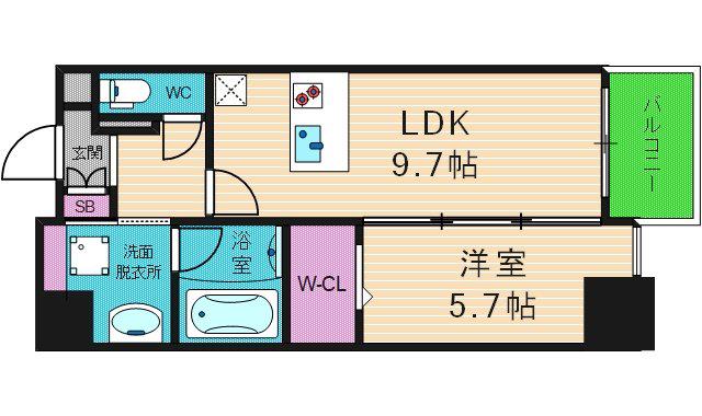 ドミツィール福(1LDK/8階)の間取り写真