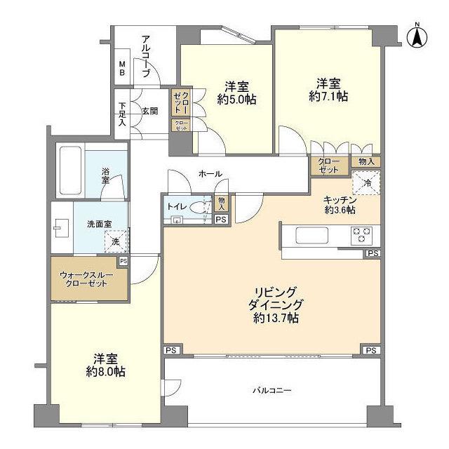 シーサイドコート鎌倉若宮大路(3LDK/1階)の間取り写真