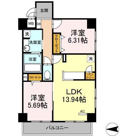 ホーリーホック(2LDK/3階)の間取り写真