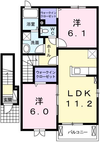 アンバ-コート(2LDK/2階)の間取り写真