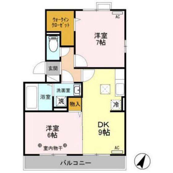 ヴィラフォレスタA(2DK/2階)の間取り写真