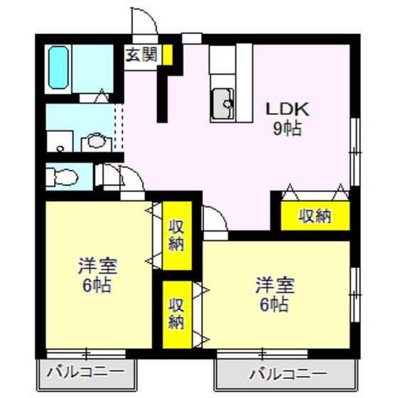エスパシオC棟(2LDK/2階)の間取り写真