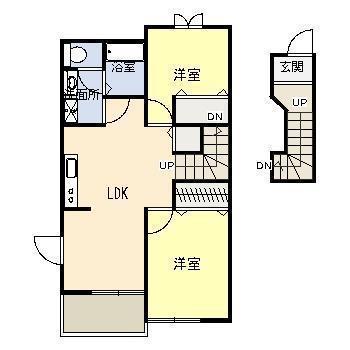 ドリームズカムトゥルー沓掛II(2LDK/2階)の間取り写真