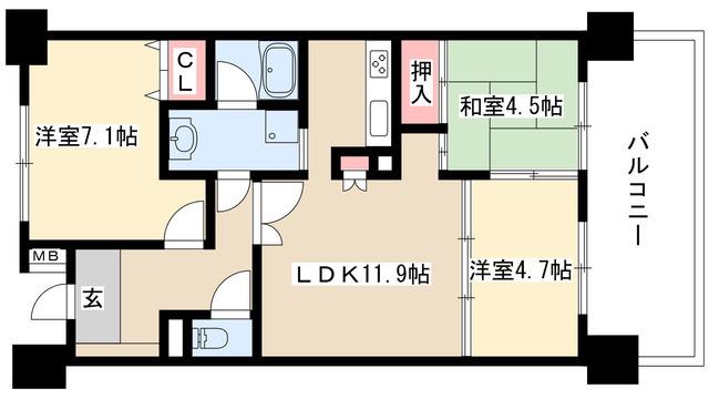 徳川園サンハイツ(3DK/4階)の間取り写真