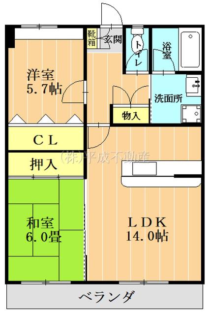 山王団地弐番館(2LDK/2階)の間取り写真