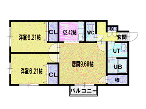 ファーストレジデンス大麻駅南口(2LDK/1階)の間取り写真