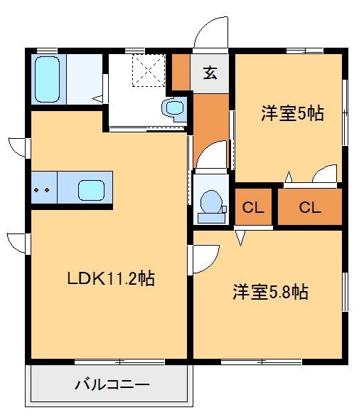 レジデンスみなみK(2LDK/1階)の間取り写真