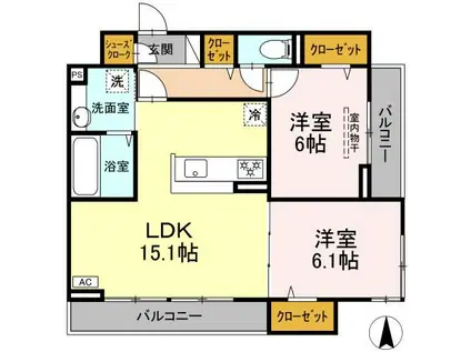 D-ROOM東富井(2LDK/2階)の間取り写真