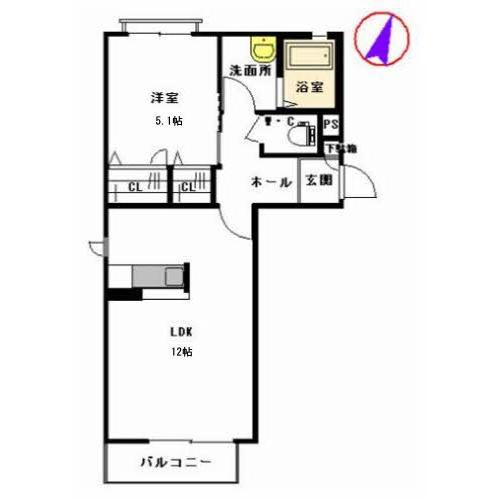 ドミール津久礼(1LDK/2階)の間取り写真