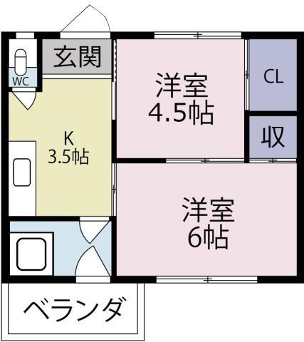 中島田コーポ(2K/2階)の間取り写真