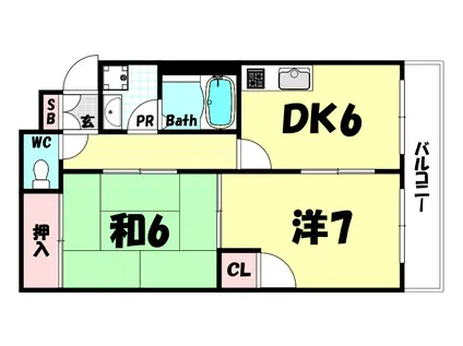 ERコート六甲神ノ木(2DK/2階)の間取り写真