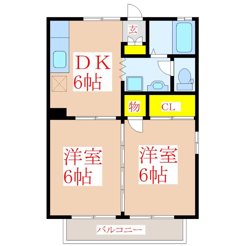 セジュール住吉台(2DK/2階)の間取り写真